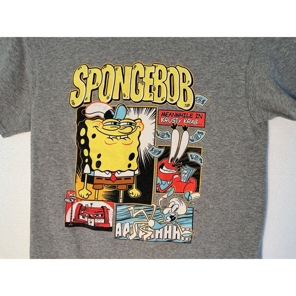 Nickelodeon SpongeBob SquarePants Heather Gray Graphic T-Shirt Mens Medium Comic